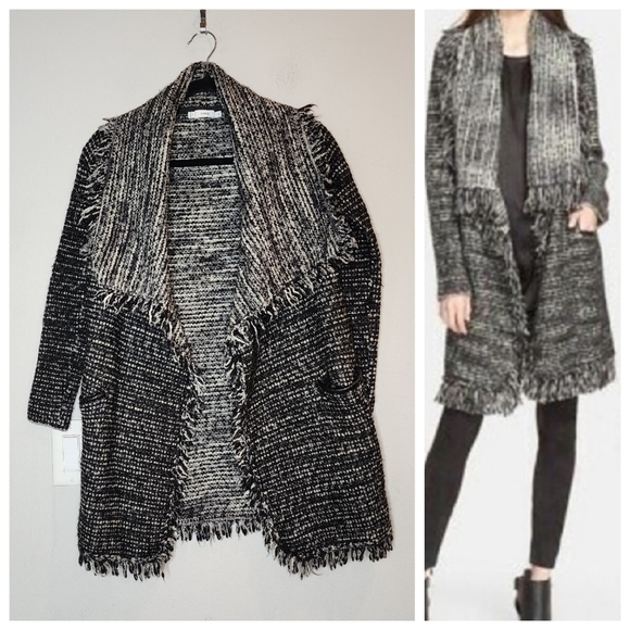 Vince Black Tweed Wool open front fringe jacket cardigan. Size XS - Picture 4 of 16
